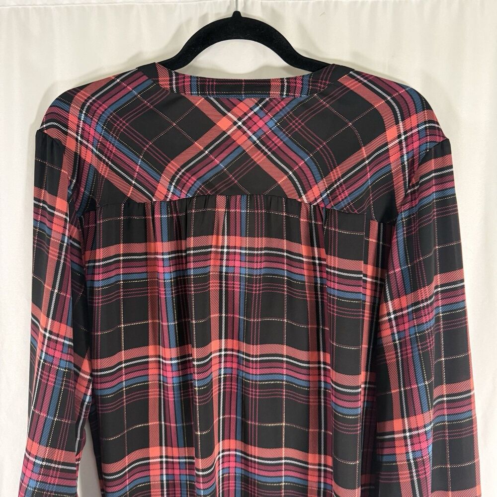 Torrid Blouse Women's 2 2X Red Black Plaid Vneck Long Sleeve Semi Sheer - Picture 7 of 10